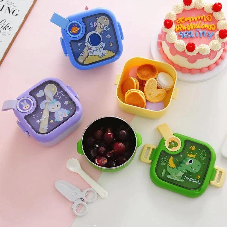 Square Kids Stainless Steel Lunch Box with Spoon and Scissor - 750 ml