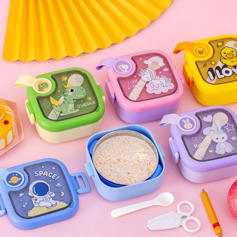 Square Kids Stainless Steel Lunch Box with Spoon and Scissor - 750 ml