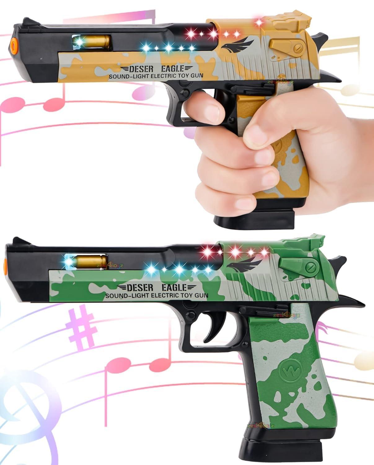 Light and Sound Police Army Style Pistol Gun Toy with Moving Top Loader Telescopic Barrel and Target Projection Effect, Desert Eagle Pistol (Pack of 1) Random Color Dispatch, Assorted