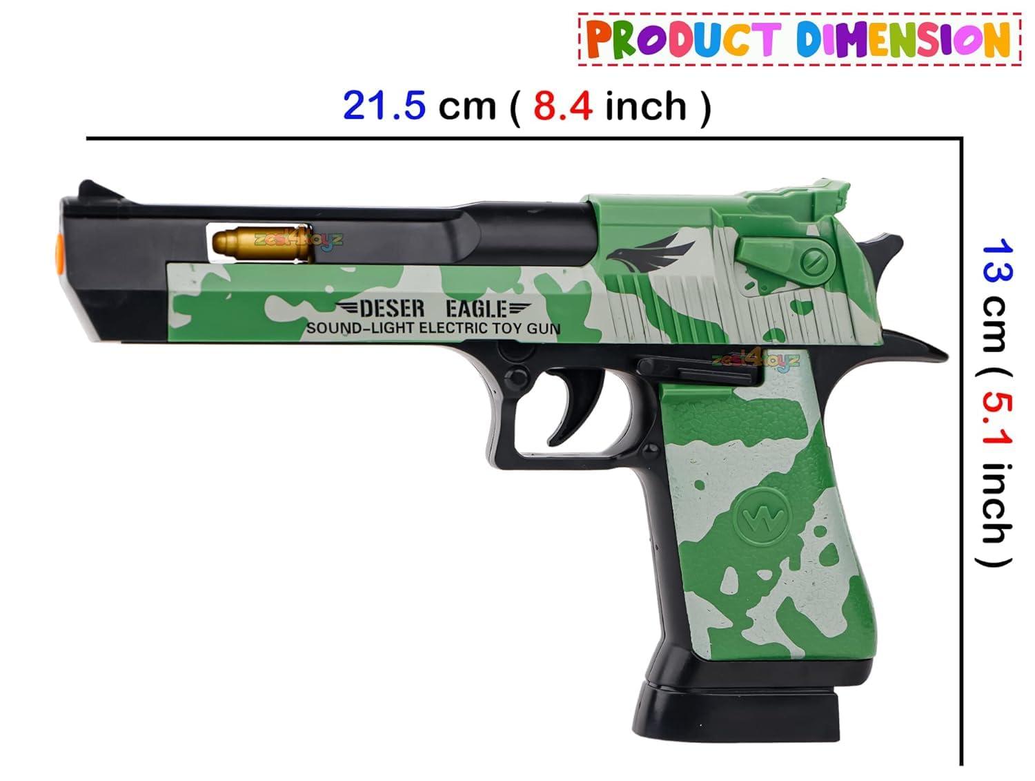 Light and Sound Police Army Style Pistol Gun Toy with Moving Top Loader Telescopic Barrel and Target Projection Effect, Desert Eagle Pistol (Pack of 1) Random Color Dispatch, Assorted