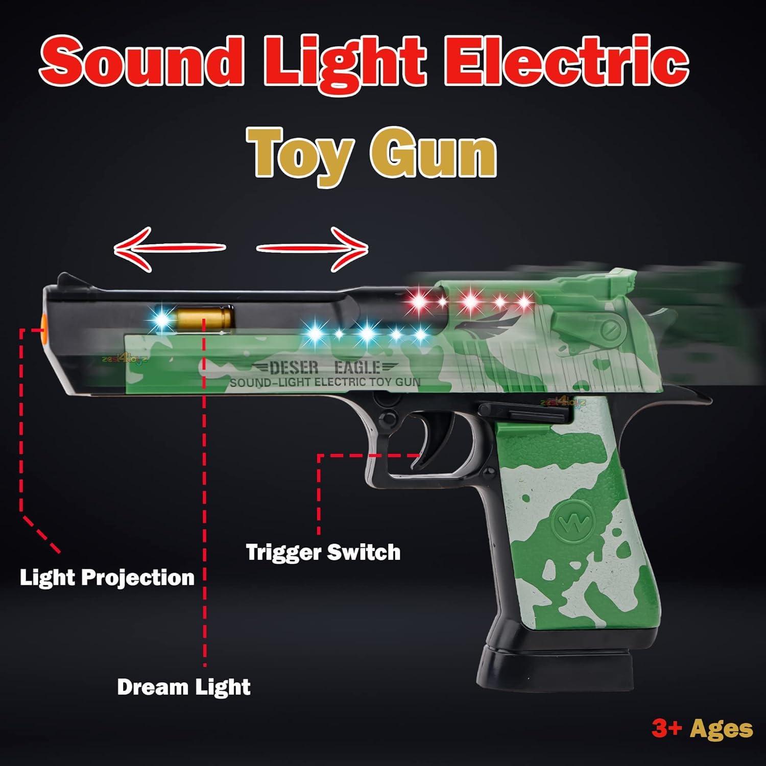 Light and Sound Police Army Style Pistol Gun Toy with Moving Top Loader Telescopic Barrel and Target Projection Effect, Desert Eagle Pistol (Pack of 1) Random Color Dispatch, Assorted