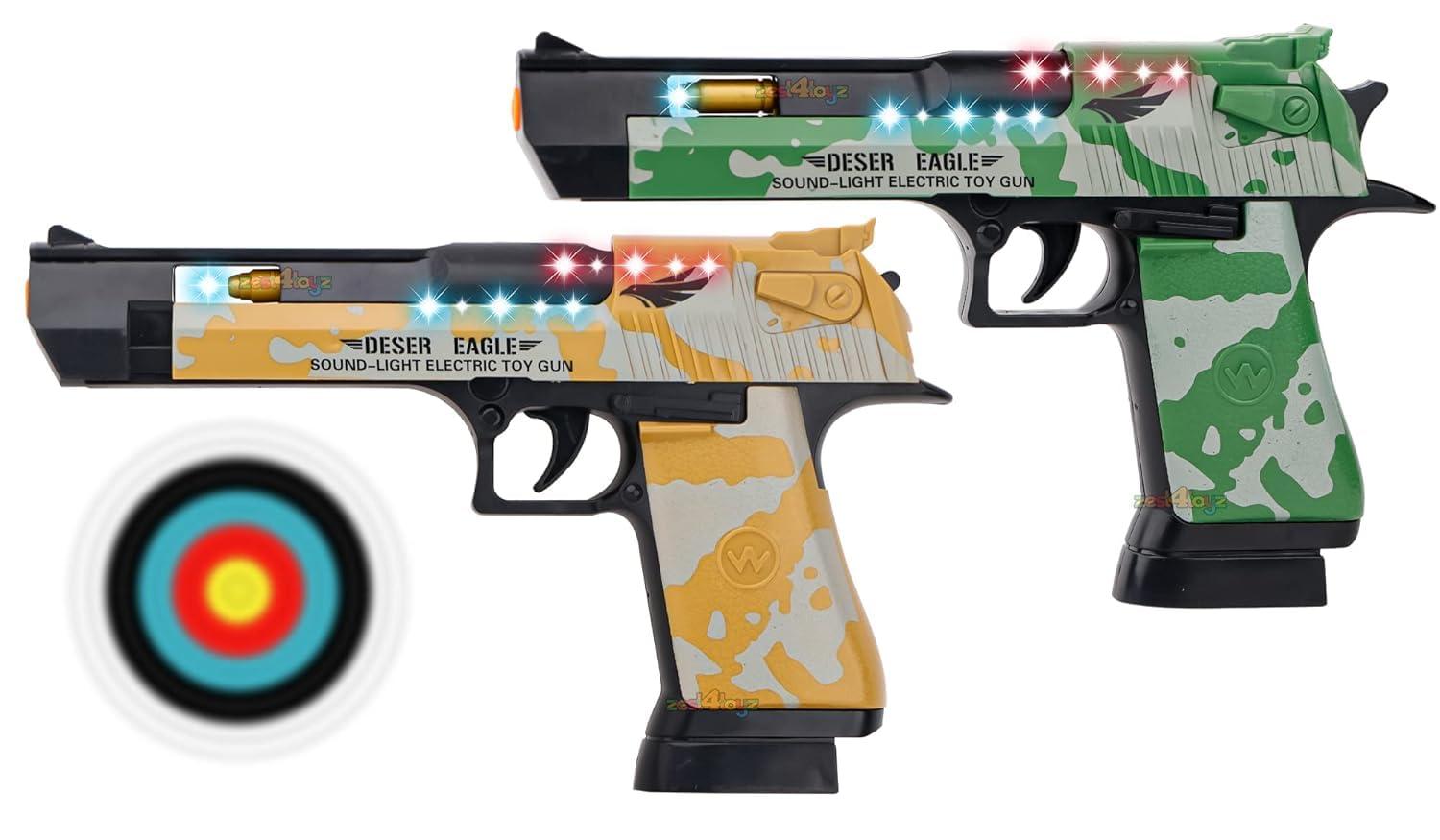 Light and Sound Police Army Style Pistol Gun Toy with Moving Top Loader Telescopic Barrel and Target Projection Effect, Desert Eagle Pistol (Pack of 1) Random Color Dispatch, Assorted