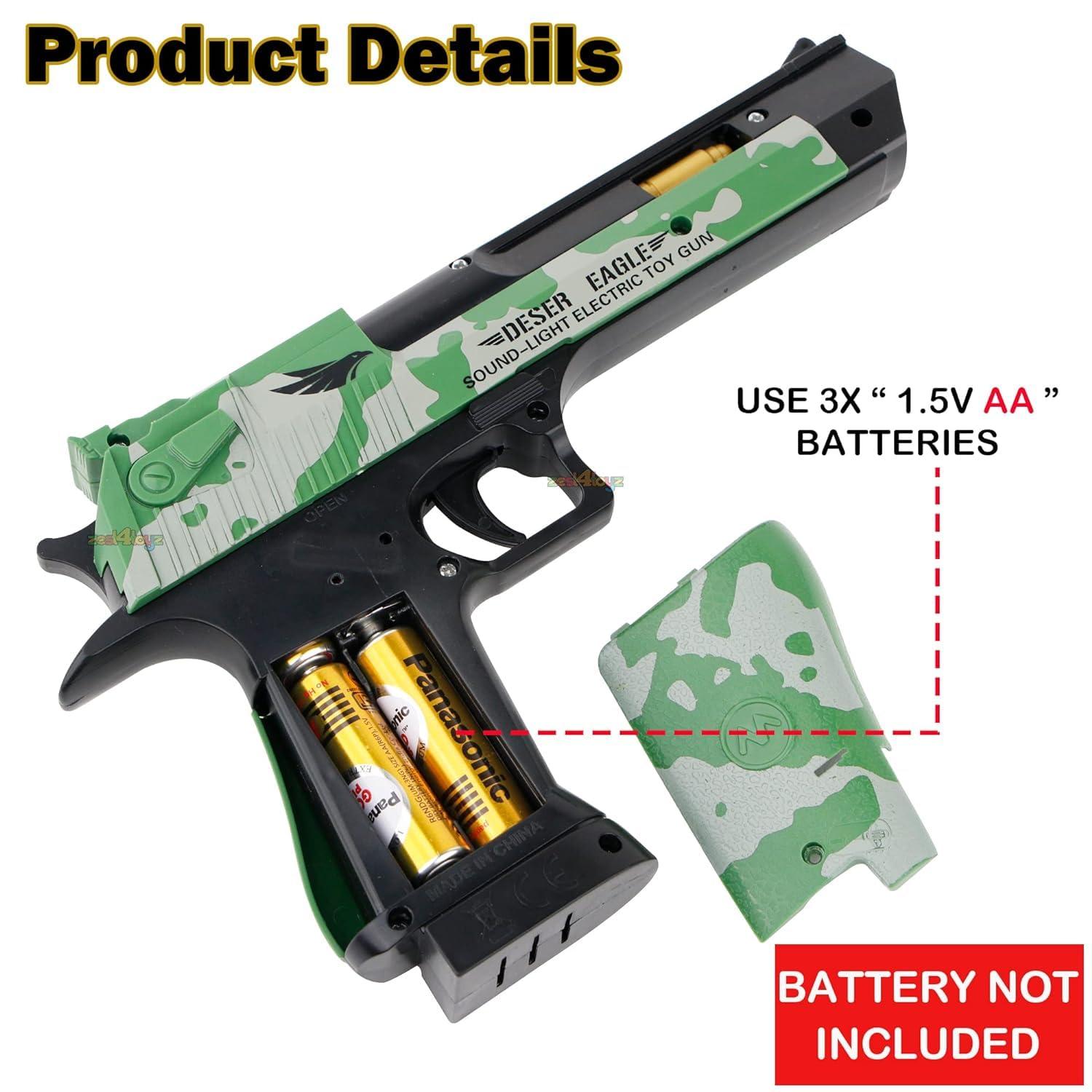 Light and Sound Police Army Style Pistol Gun Toy with Moving Top Loader Telescopic Barrel and Target Projection Effect, Desert Eagle Pistol (Pack of 1) Random Color Dispatch, Assorted