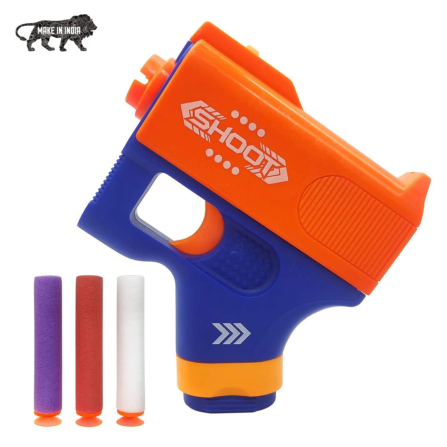 Mini Soft Blaster Manual Soft Bullet Shooting Toy with 3 Safe Foam Bullets for Kids, Safe and Long Range Shooting Gun - Multicolour