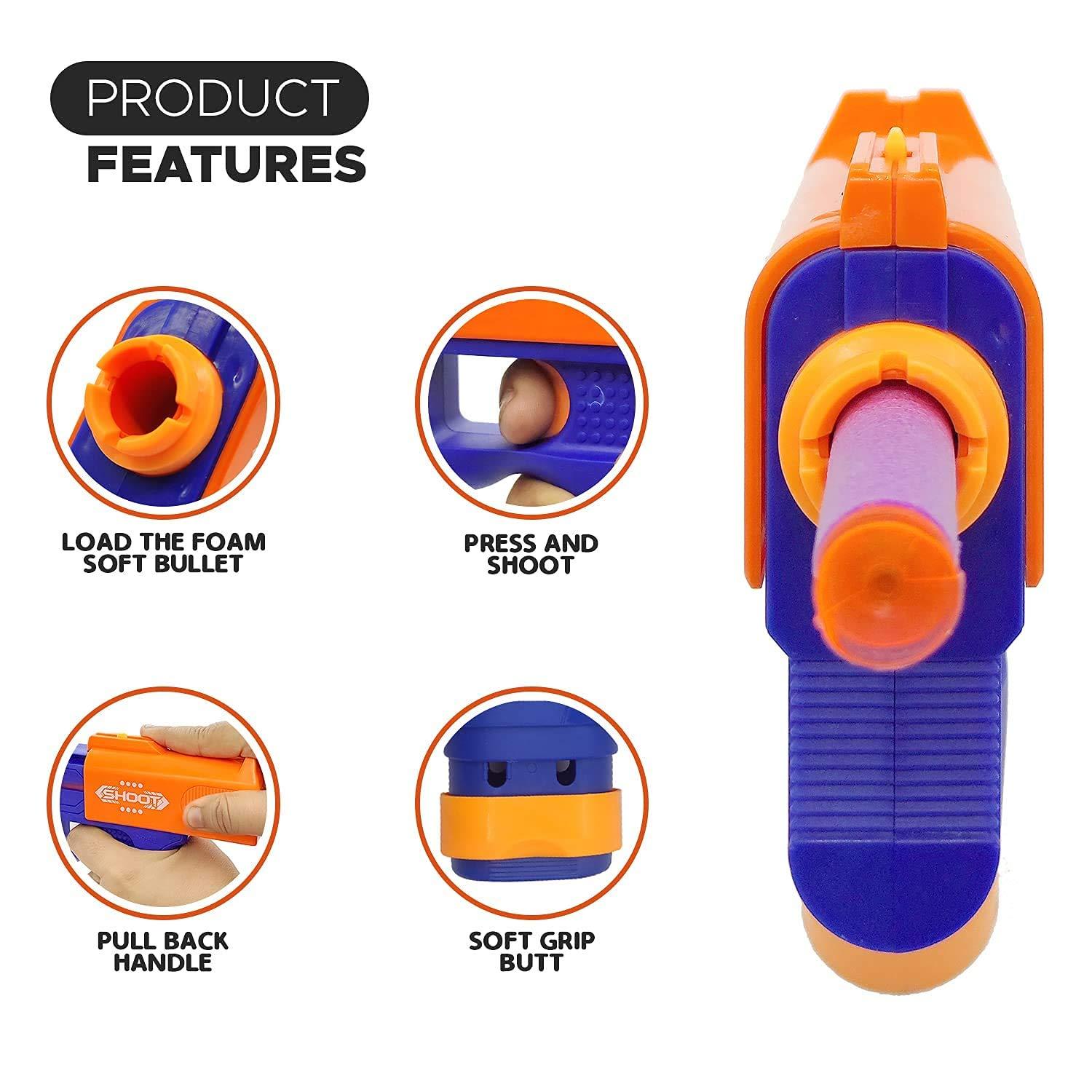 Mini Soft Blaster Manual Soft Bullet Shooting Toy with 3 Safe Foam Bullets for Kids, Safe and Long Range Shooting Gun - Multicolour