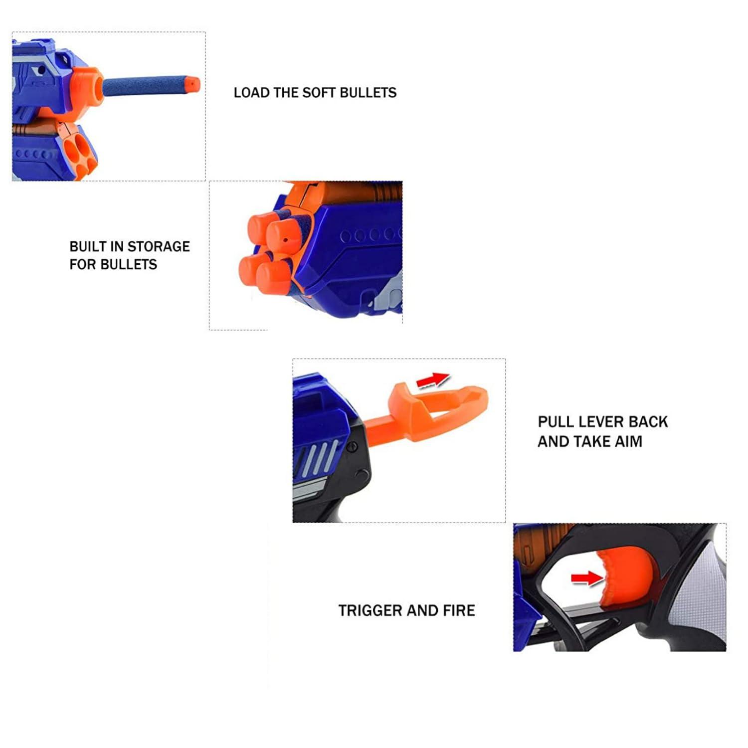 Mini Soft Blaster Manual Soft Bullet Shooting Toy with 3 Safe Foam Bullets for Kids, Safe and Long Range Shooting Gun - Multicolour