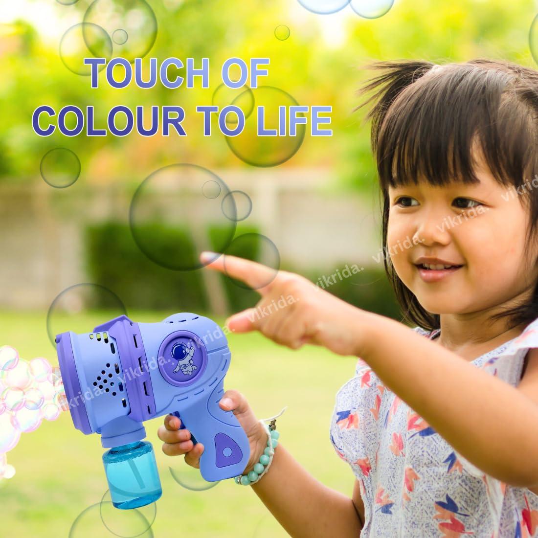 Leak-Proof Design Automatic Bubble Gun for Kids & Toddlers with LED Light - includes 2 Bubble Liquid Bottles - Blue