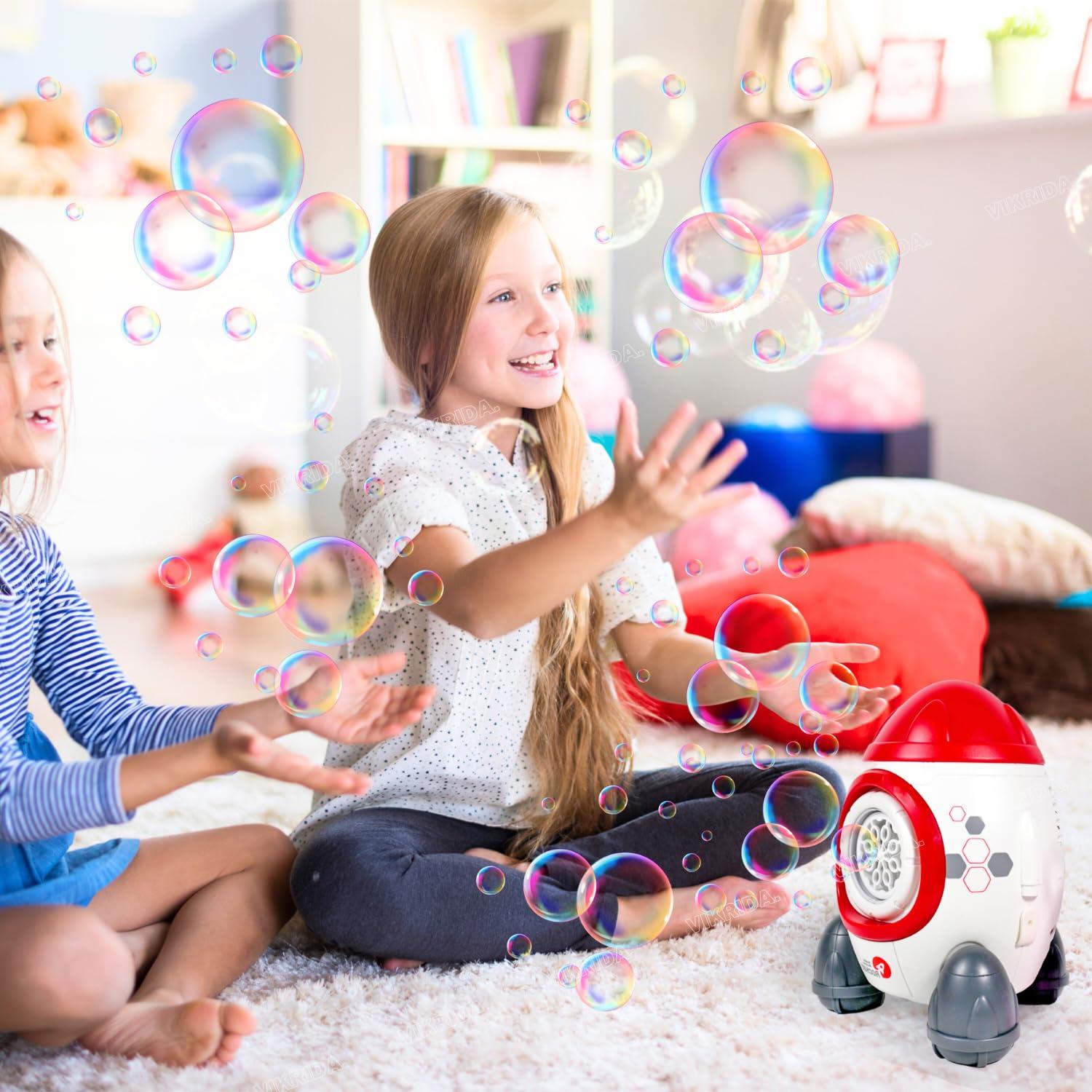 Leak-Proof Design Automatic Bubble Gun for Kids & Toddlers with LED Light - includes 2 Bubble Liquid Bottles - Blue