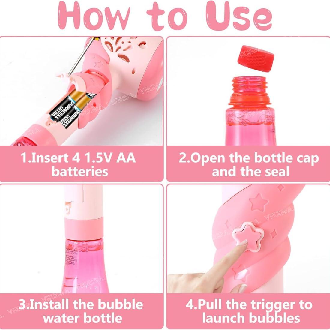 Leak-Proof Design Automatic Bubble Gun for Kids & Toddlers with LED Light - includes 2 Bubble Liquid Bottles - Blue