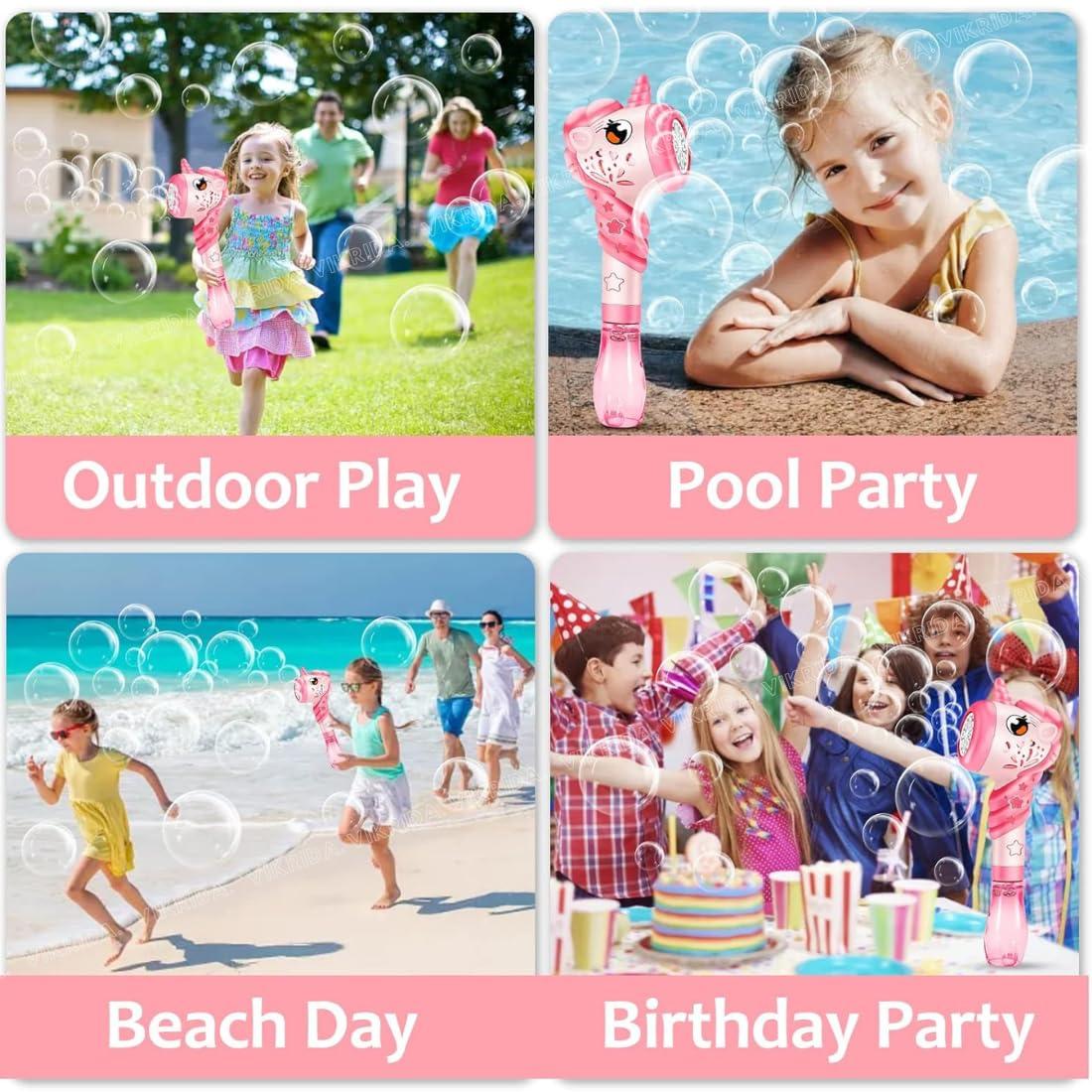 Leak-Proof Design Automatic Bubble Gun for Kids & Toddlers with LED Light - includes 2 Bubble Liquid Bottles - Blue