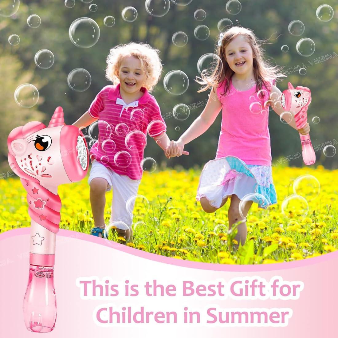 Leak-Proof Design Automatic Bubble Gun for Kids & Toddlers with LED Light - includes 2 Bubble Liquid Bottles - Blue