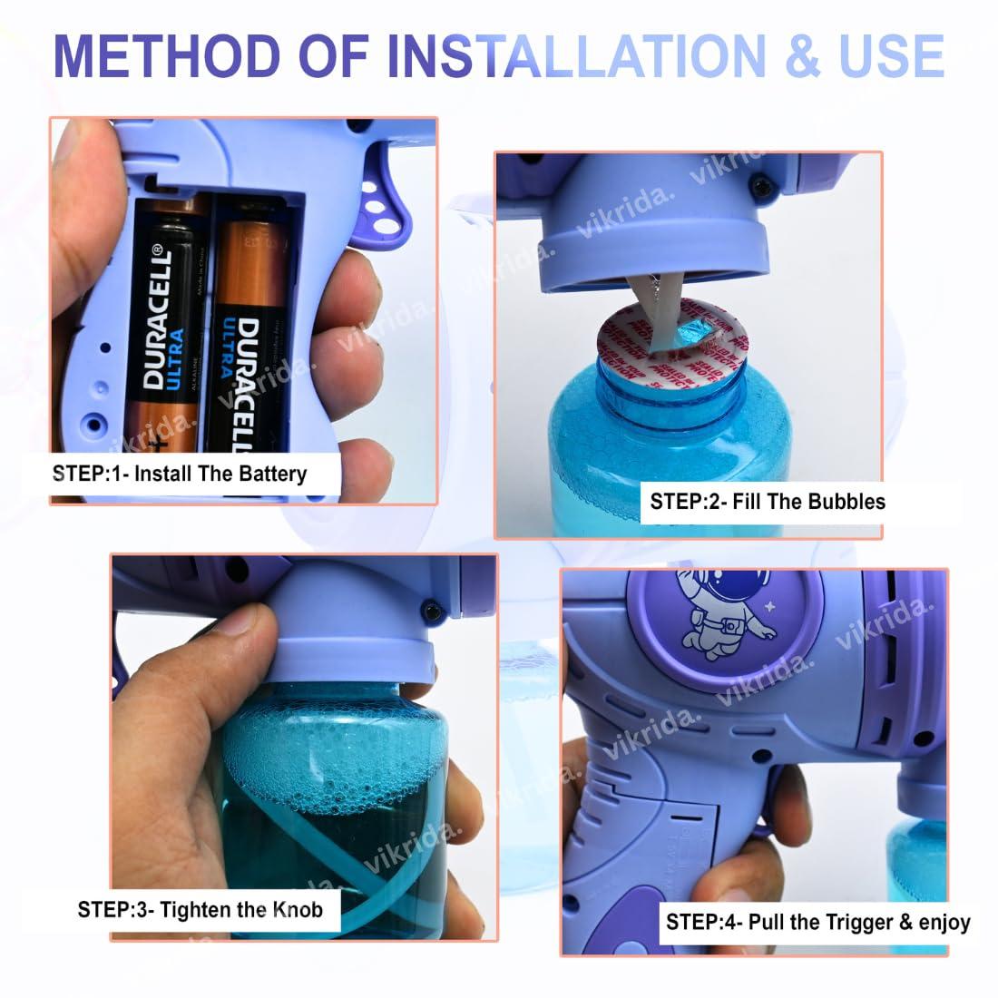 Leak-Proof Design Automatic Bubble Gun for Kids & Toddlers with LED Light - includes 2 Bubble Liquid Bottles - Blue