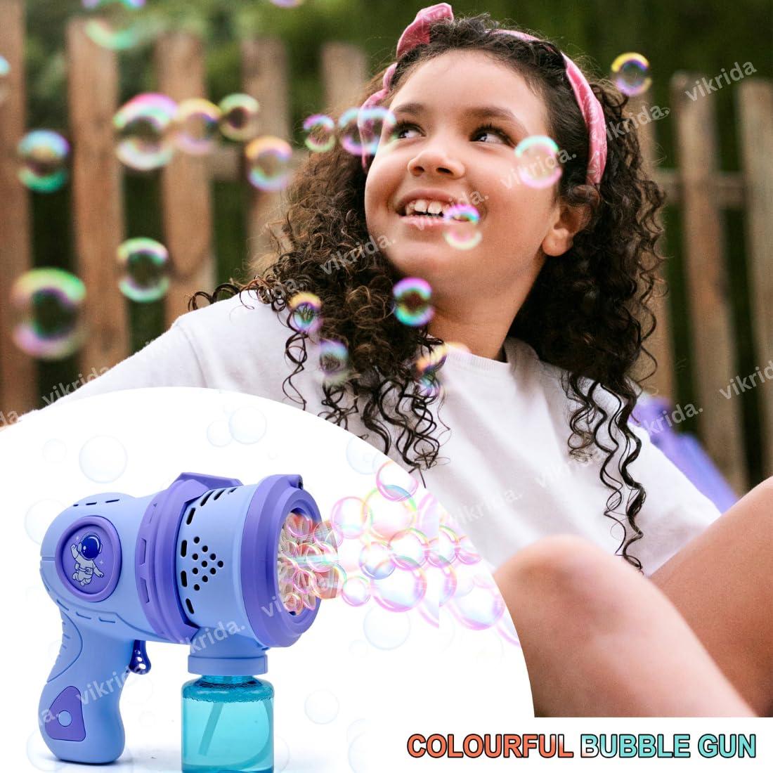 Leak-Proof Design Automatic Bubble Gun for Kids & Toddlers with LED Light - includes 2 Bubble Liquid Bottles - Blue