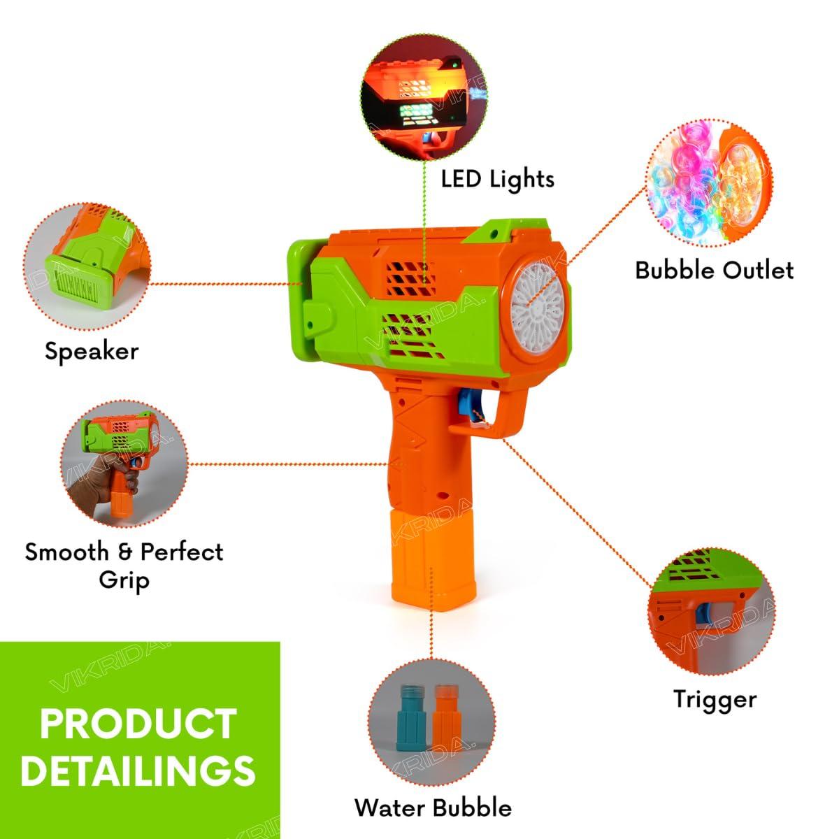 Leak-Proof Design Automatic Bubble Gun for Kids & Toddlers with LED Light - includes 2 Bubble Liquid Bottles - Blue