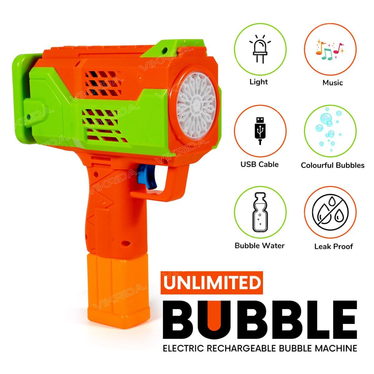 Leak-Proof Design Automatic Bubble Gun for Kids & Toddlers with LED Light - includes 2 Bubble Liquid Bottles - Blue
