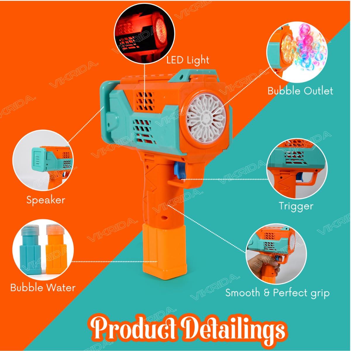 Leak-Proof Design Automatic Bubble Gun for Kids & Toddlers with LED Light - includes 2 Bubble Liquid Bottles - Blue