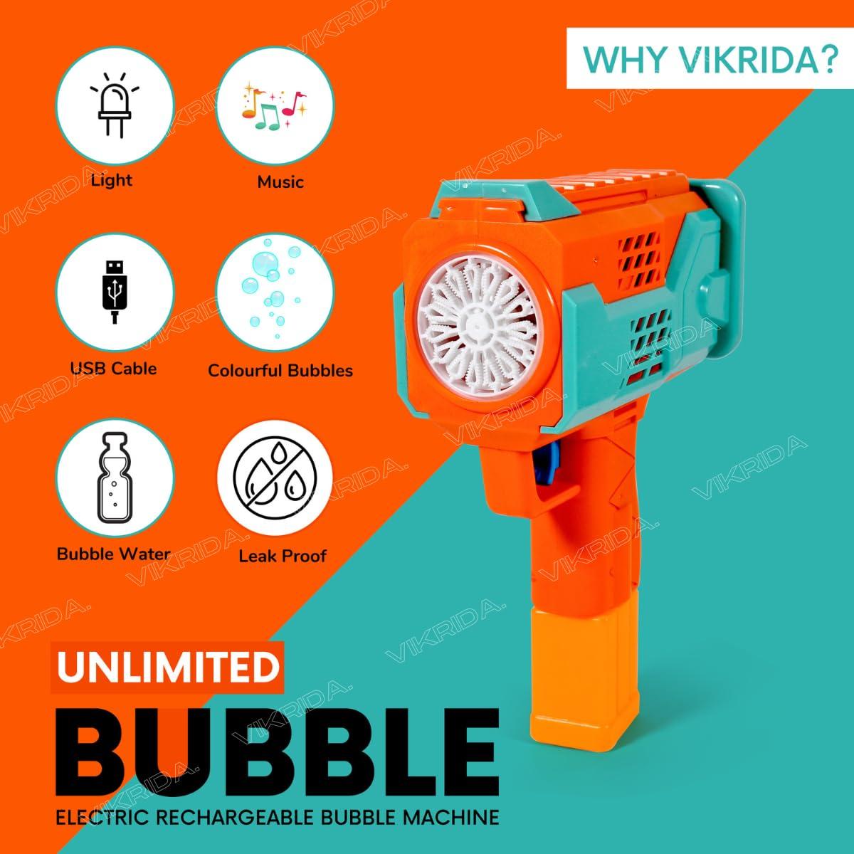 Leak-Proof Design Automatic Bubble Gun for Kids & Toddlers with LED Light - includes 2 Bubble Liquid Bottles - Blue