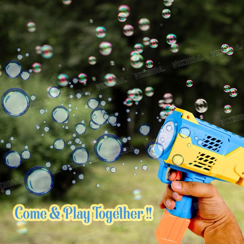 Leak-Proof Design Automatic Bubble Gun for Kids & Toddlers with LED Light - includes 2 Bubble Liquid Bottles - Blue