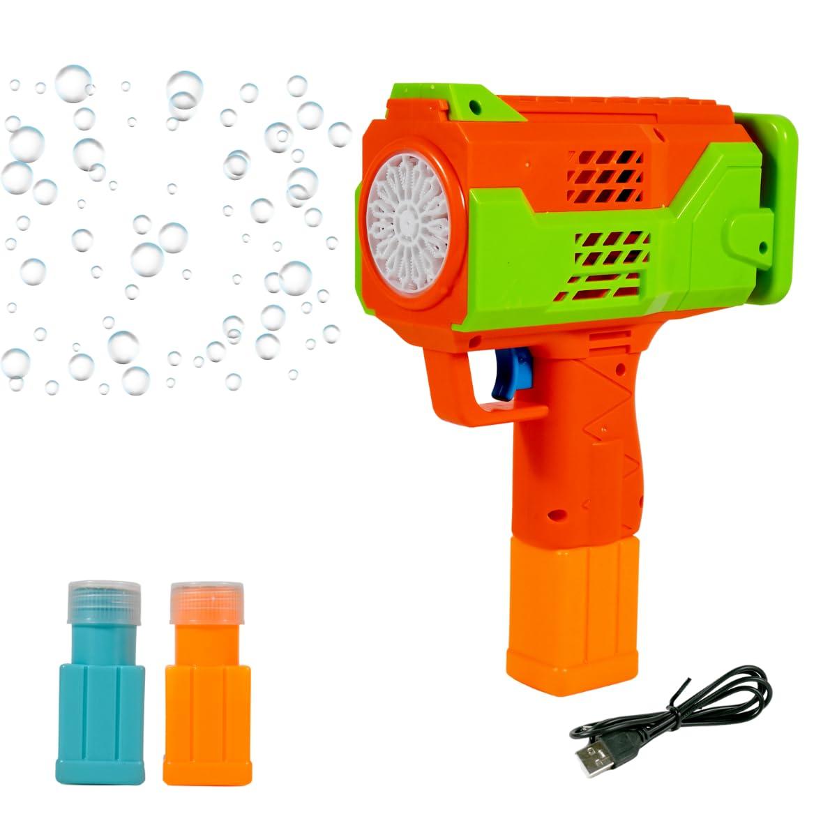 Leak-Proof Design Automatic Bubble Gun for Kids & Toddlers with LED Light - includes 2 Bubble Liquid Bottles - Blue