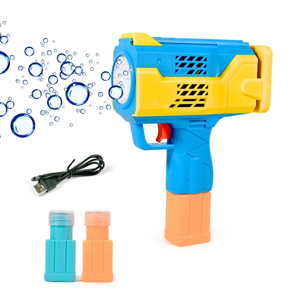 Leak-Proof Design Automatic Bubble Gun for Kids & Toddlers with LED Light - includes 2 Bubble Liquid Bottles - Blue