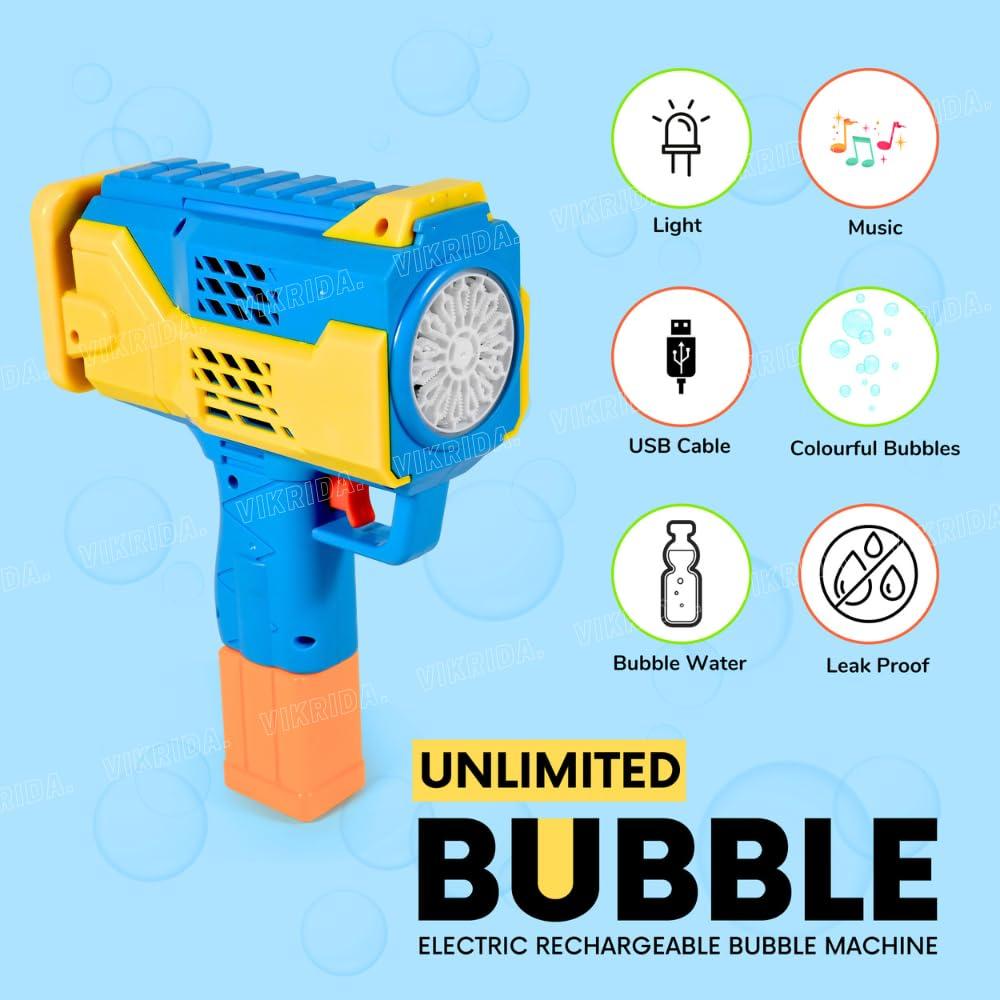 Leak-Proof Design Automatic Bubble Gun for Kids & Toddlers with LED Light - includes 2 Bubble Liquid Bottles - Blue