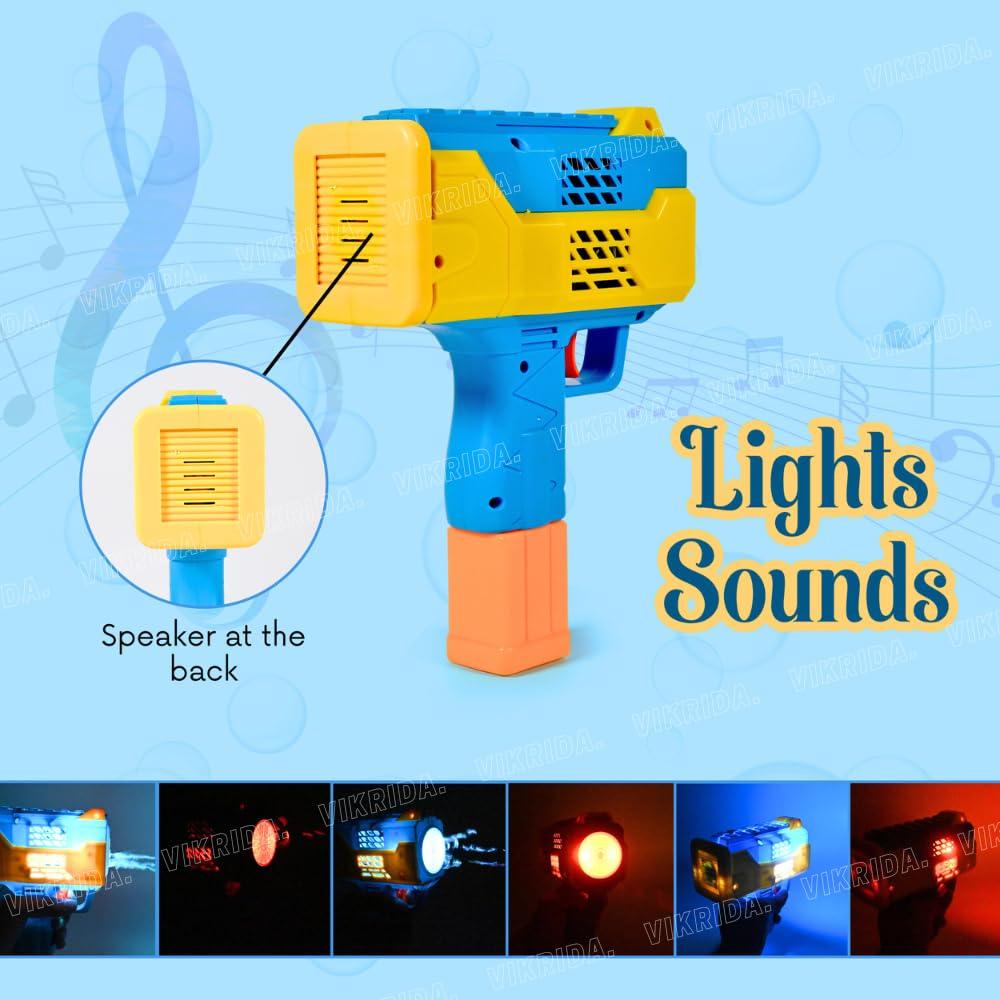Leak-Proof Design Automatic Bubble Gun for Kids & Toddlers with LED Light - includes 2 Bubble Liquid Bottles - Blue