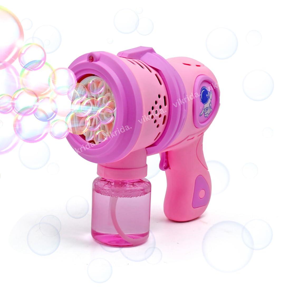 Leak-Proof Design Automatic Bubble Gun for Kids & Toddlers with LED Light - includes 2 Bubble Liquid Bottles - Blue
