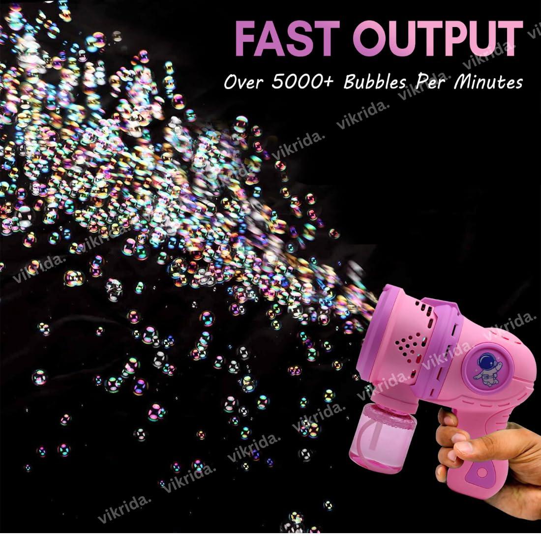 Leak-Proof Design Automatic Bubble Gun for Kids & Toddlers with LED Light - includes 2 Bubble Liquid Bottles - Blue