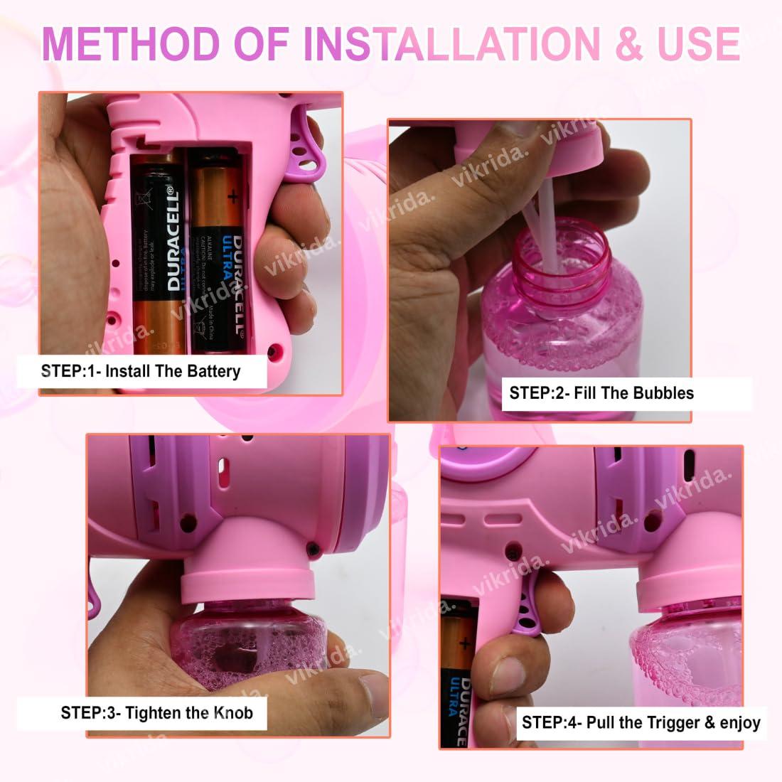 Leak-Proof Design Automatic Bubble Gun for Kids & Toddlers with LED Light - includes 2 Bubble Liquid Bottles - Blue