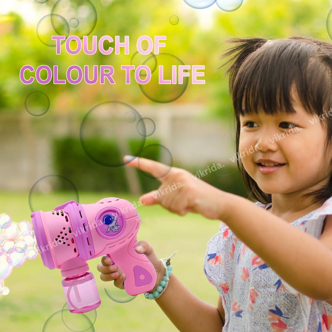 Leak-Proof Design Automatic Bubble Gun for Kids & Toddlers with LED Light - includes 2 Bubble Liquid Bottles - Blue