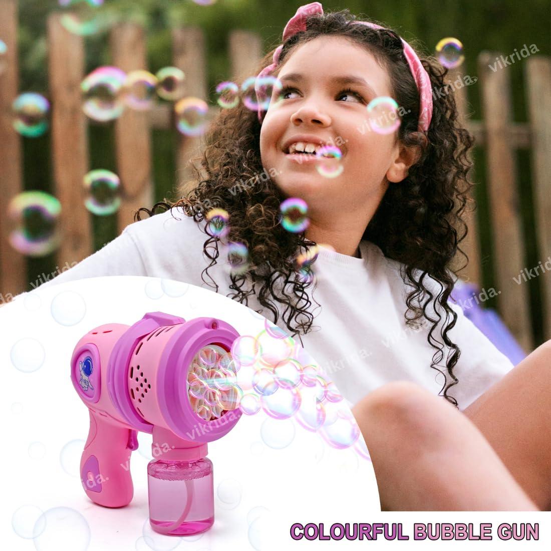 Leak-Proof Design Automatic Bubble Gun for Kids & Toddlers with LED Light - includes 2 Bubble Liquid Bottles - Blue