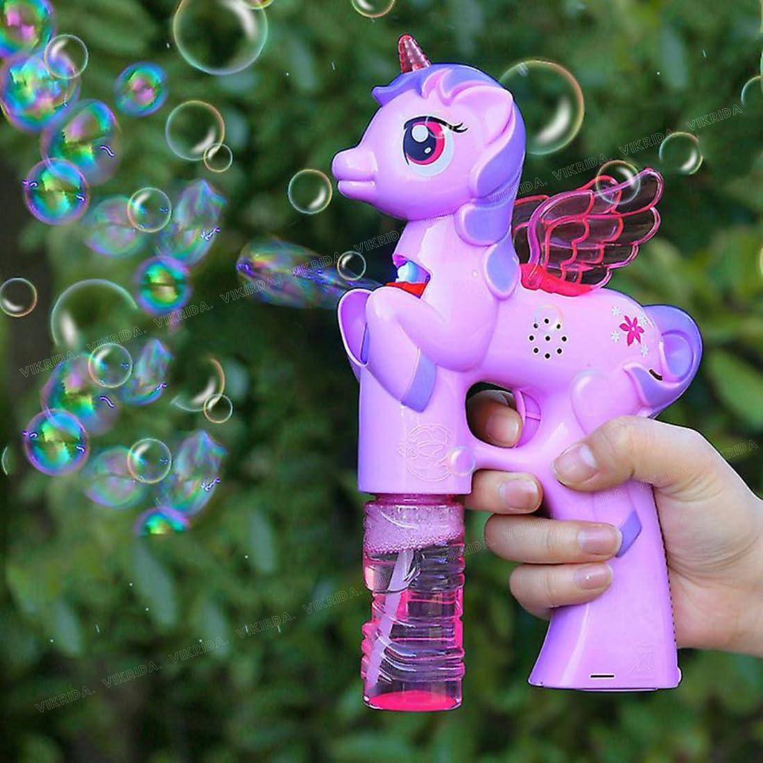 Leak-Proof Design Automatic Bubble Gun for Kids & Toddlers with LED Light - includes 2 Bubble Liquid Bottles - Blue