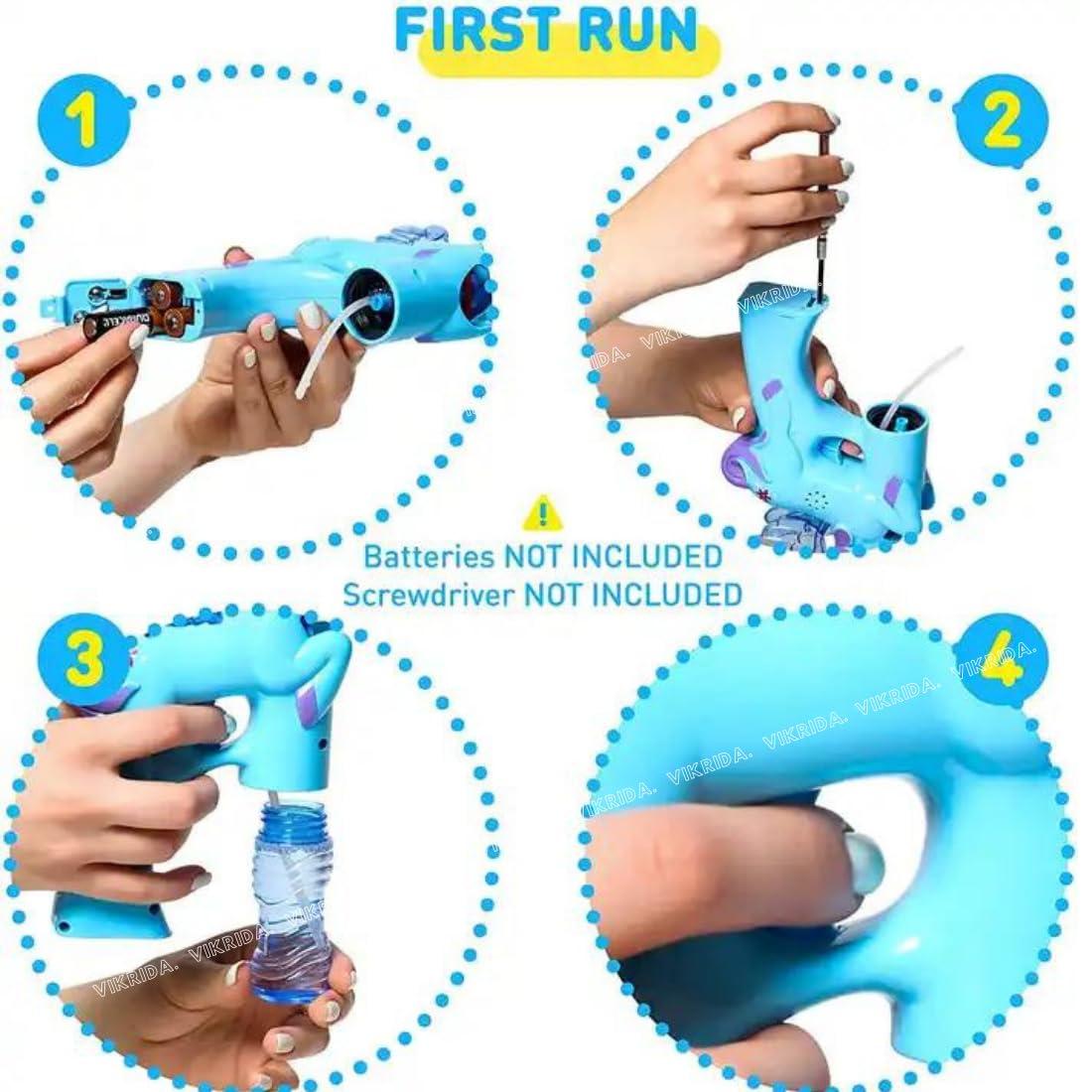 Leak-Proof Design Automatic Bubble Gun for Kids & Toddlers with LED Light - includes 2 Bubble Liquid Bottles - Blue