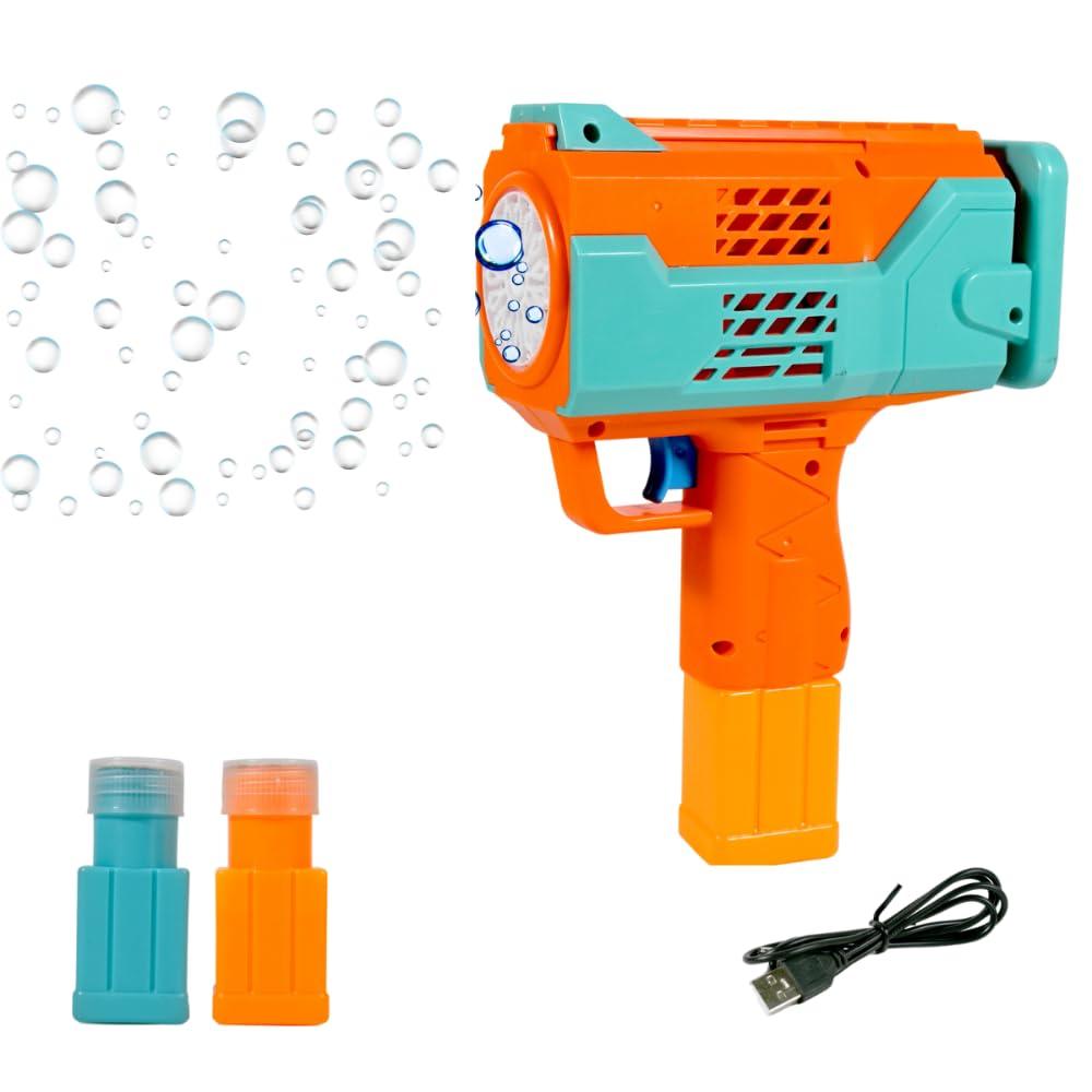 Leak-Proof Design Automatic Bubble Gun for Kids & Toddlers with LED Light - includes 2 Bubble Liquid Bottles - Blue