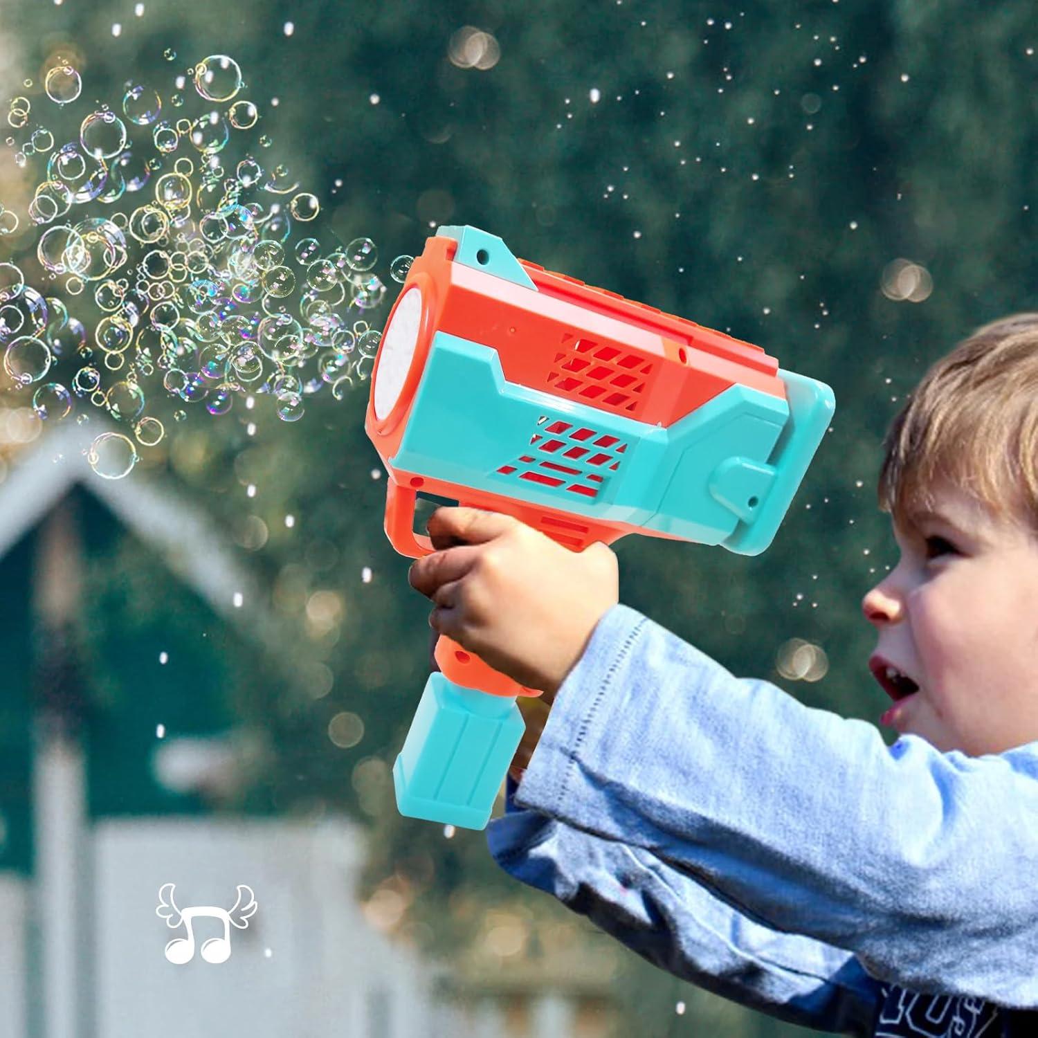 Electric Rechargeable Bubble Maker Musical Gatling Gun Toy for Kids with Cool Lights and Music - Indoor and Outdoor Toy with One Click Bubble Launch - Color As Per Stock