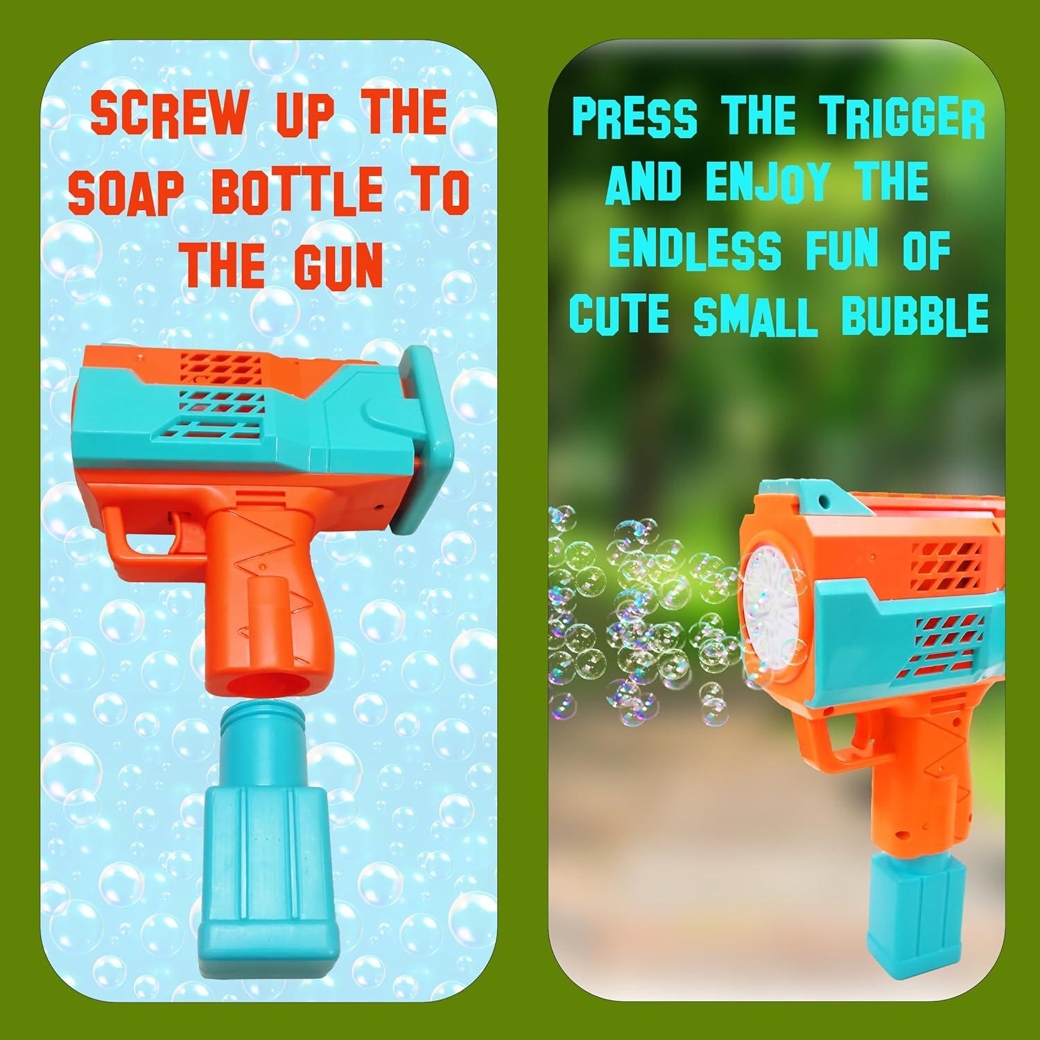 Electric Rechargeable Bubble Maker Musical Gatling Gun Toy for Kids with Cool Lights and Music - Indoor and Outdoor Toy with One Click Bubble Launch - Color As Per Stock