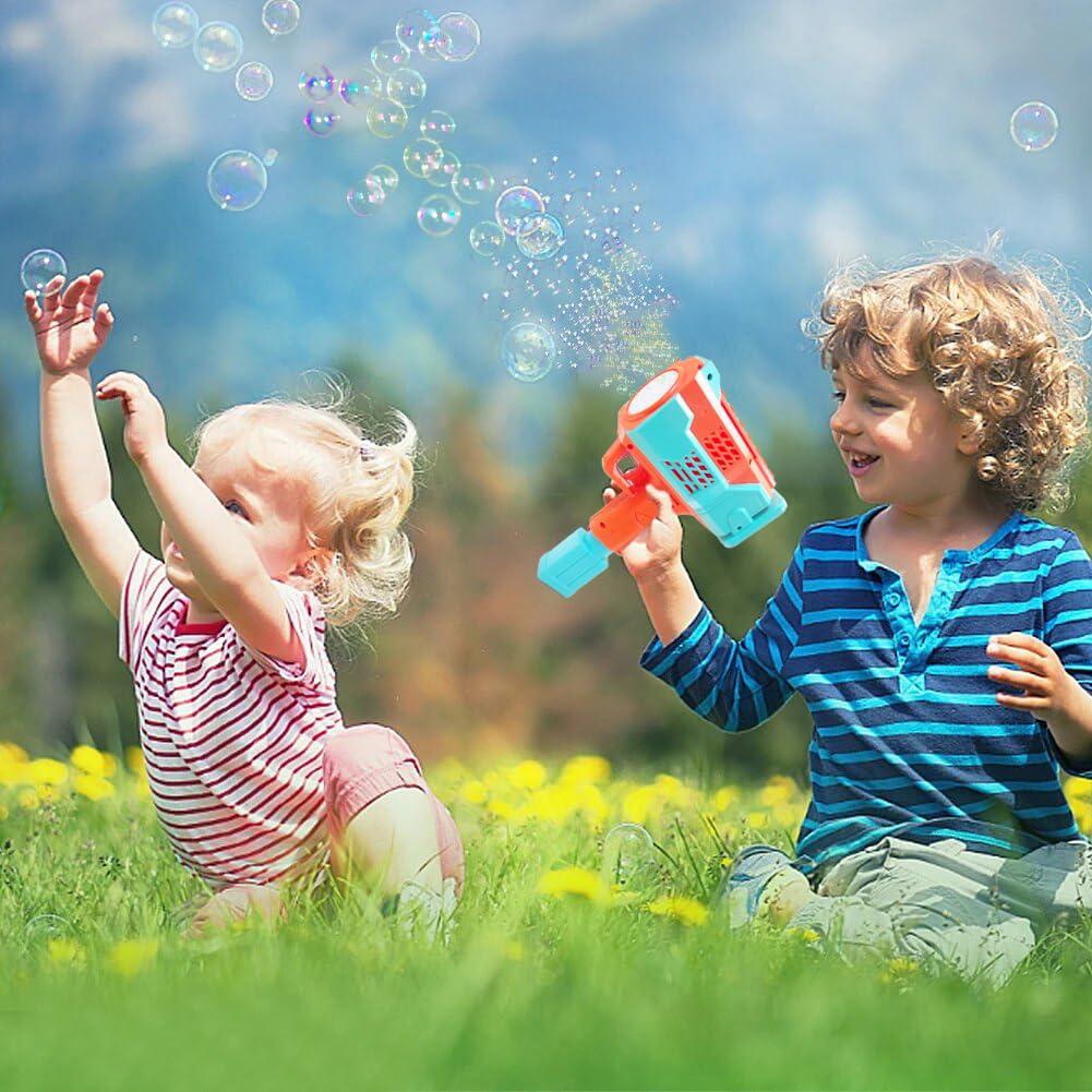 Electric Rechargeable Bubble Maker Musical Gatling Gun Toy for Kids with Cool Lights and Music - Indoor and Outdoor Toy with One Click Bubble Launch - Color As Per Stock