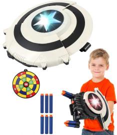 Superhero Dart Shooting Shield with Lights and 6 Darts Toy Foam Blasters Transforming Shield Shooter Pull Handle to Expand Shooting Game for Kids Teens Adults Boys Girls