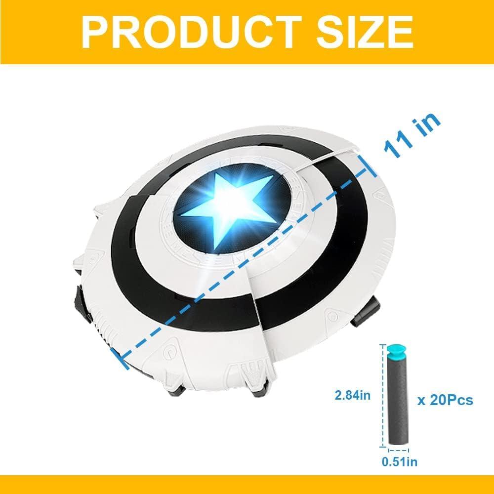 Superhero Dart Shooting Shield with Lights and 6 Darts Toy Foam Blasters Transforming Shield Shooter Pull Handle to Expand Shooting Game for Kids Teens Adults Boys Girls