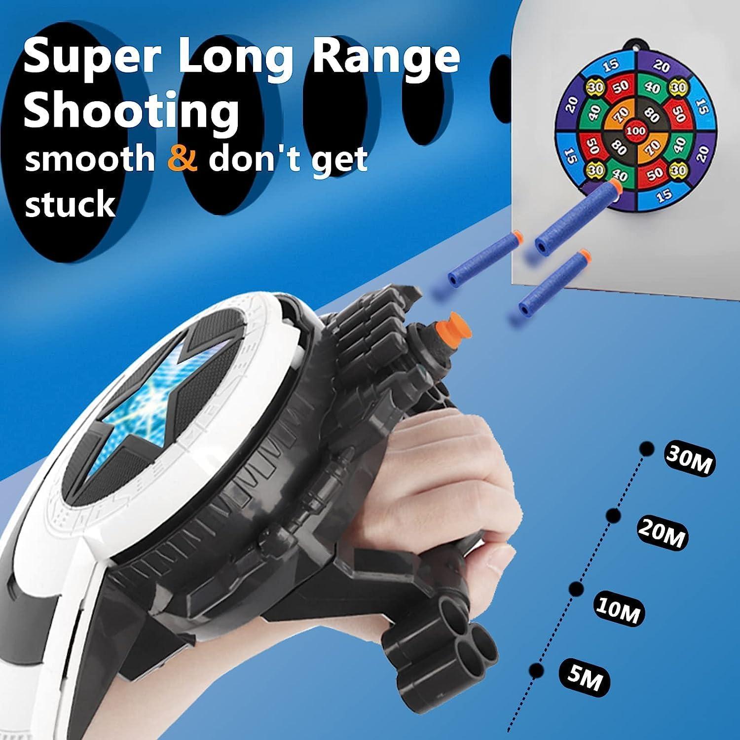 Superhero Dart Shooting Shield with Lights and 6 Darts Toy Foam Blasters Transforming Shield Shooter Pull Handle to Expand Shooting Game for Kids Teens Adults Boys Girls
