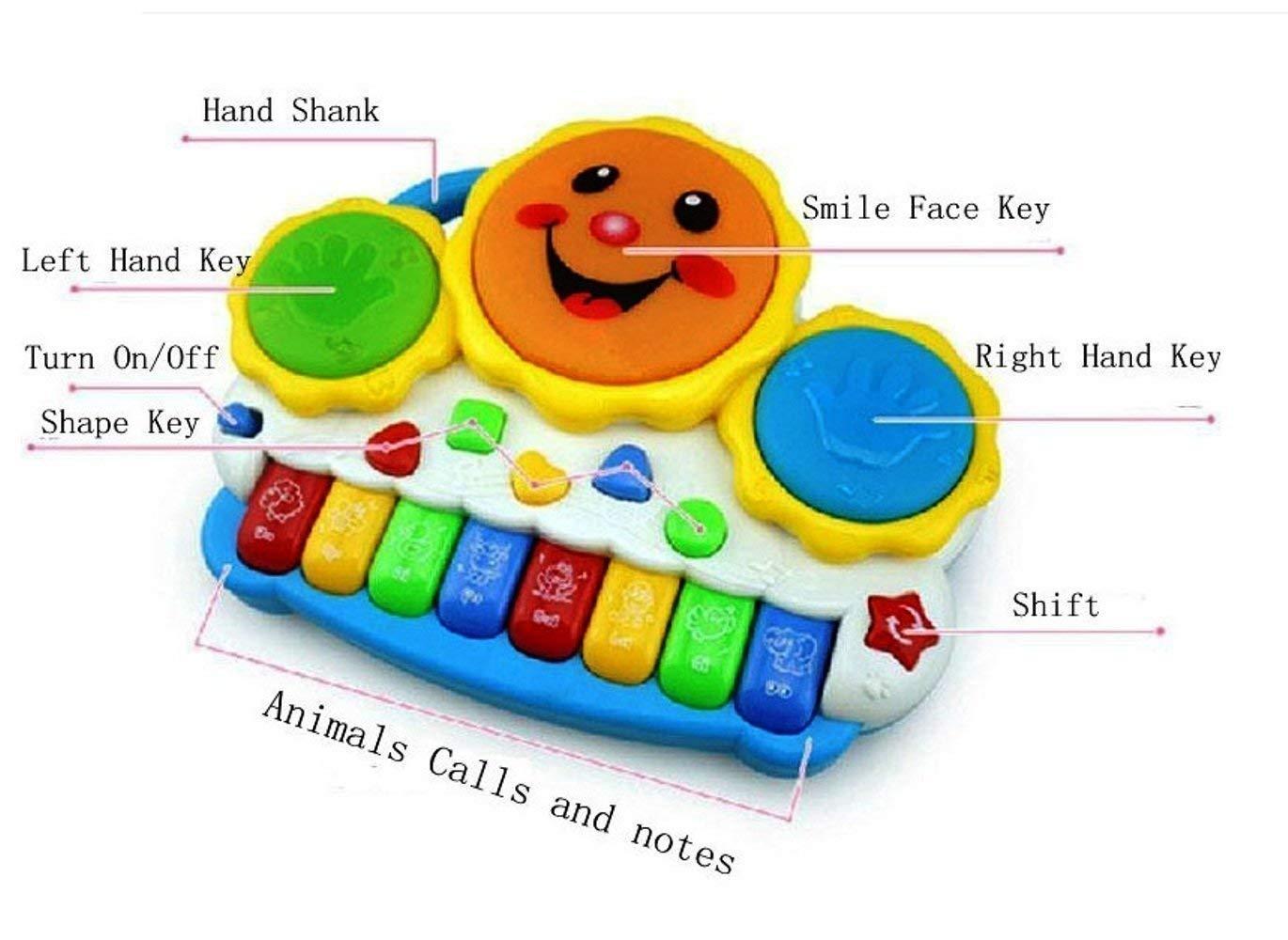 Drum Keyboard Musical Toys with Flashing Lights - Animal Sounds and Songs, Multi Color.