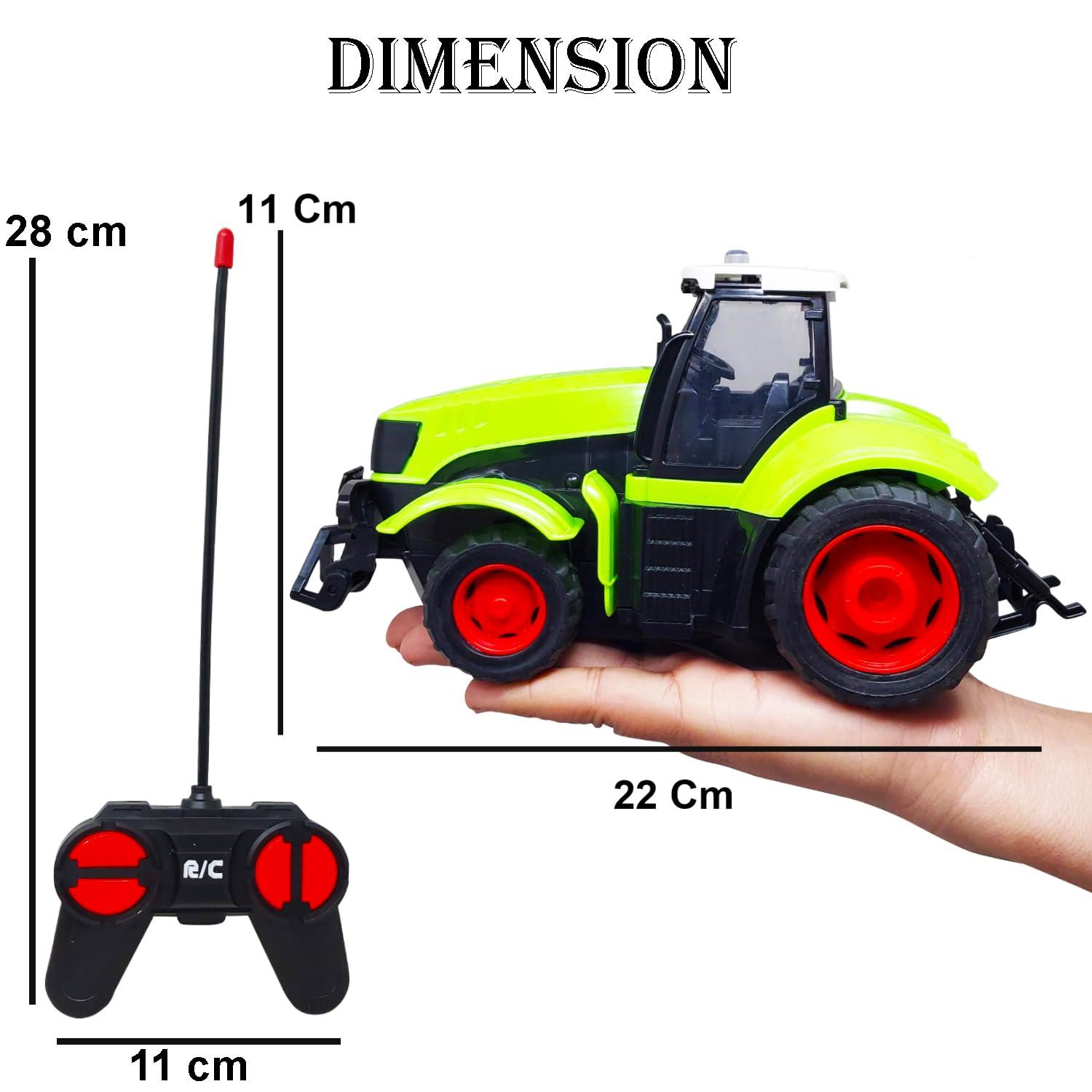 Rechargeable 4 Function Remote Control Farmer Tractor with 1 Remote and 1 Charging Cable, Attractive Farmer Tractor with Light for Kids (Green/RED)