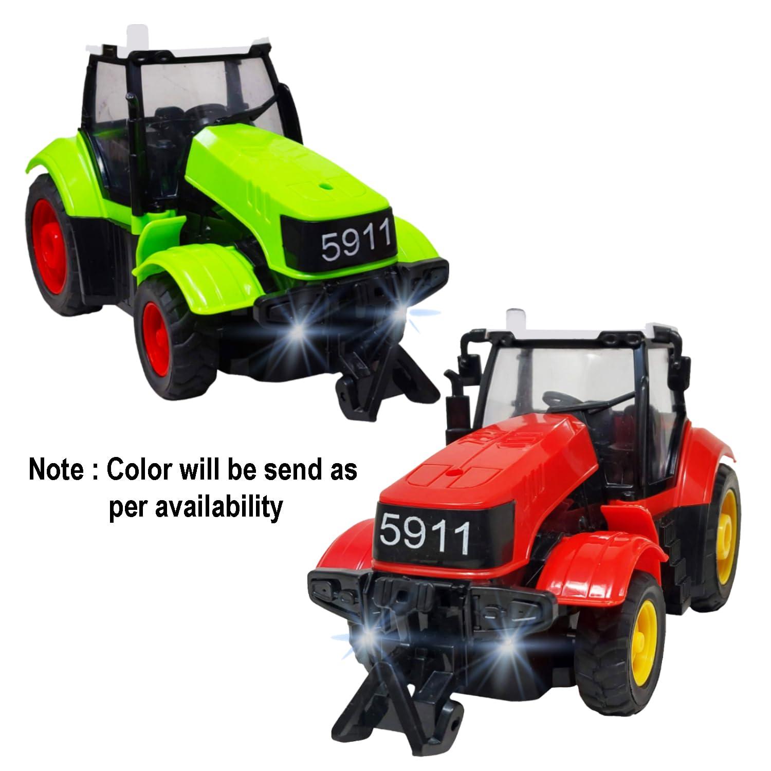 Rechargeable 4 Function Remote Control Farmer Tractor with 1 Remote and 1 Charging Cable, Attractive Farmer Tractor with Light for Kids (Green/RED)