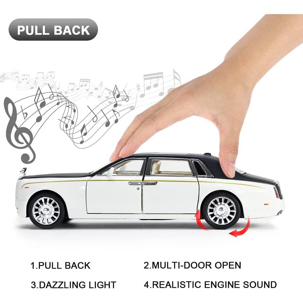 Exclusive Diecast Alloy Metal Pull Back Die-cast Car 1:32 New R R Phantom Diecast Metal Pullback Toy car with Openable Doors & Light,Music Boys for Kids
