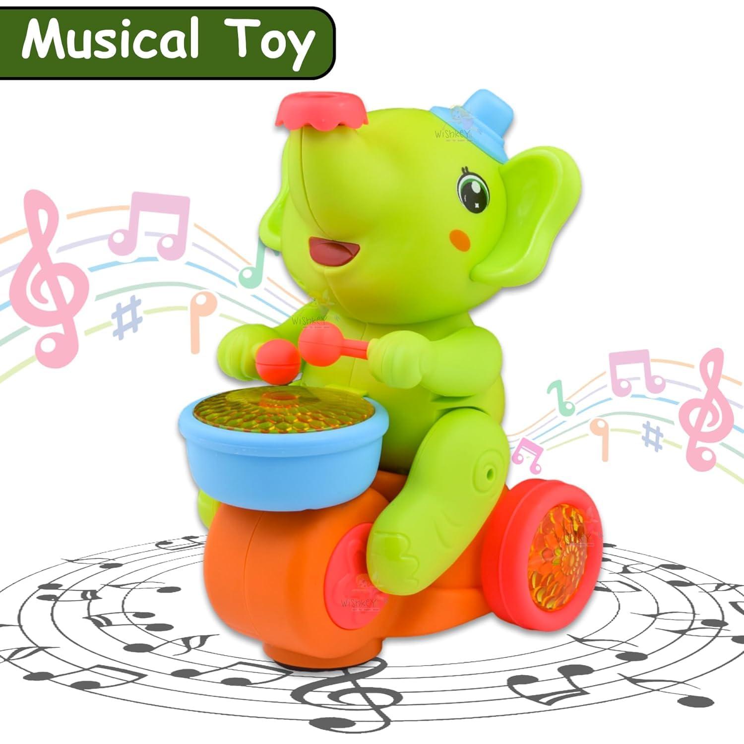 Elephant Musician Toy With Levitation Ball on Nose Along with Dazzling Light Drum Sound Music