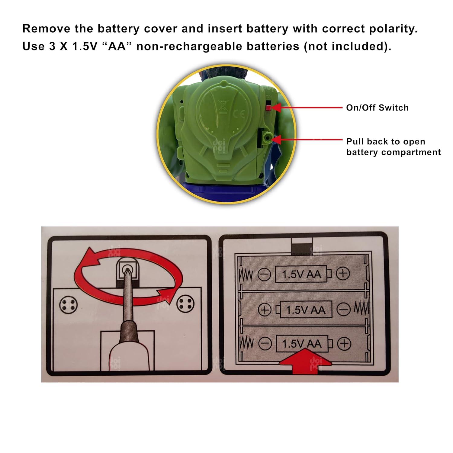 Hulk Superhero Walking Toy with Shield (9.5 inch) | Music, Photo Projection, LED Lights, Flexible Joints