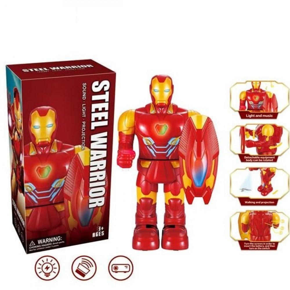 Iron Man Superhero Walking Toy with Shield | Sound, Light & Projection Best Gift for Kids