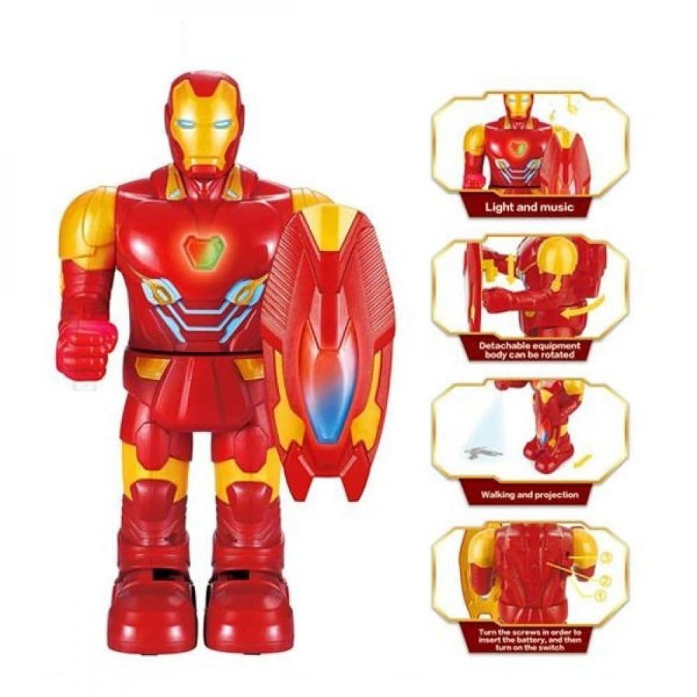 Iron Man Superhero Walking Toy with Shield | Sound, Light & Projection Best Gift for Kids