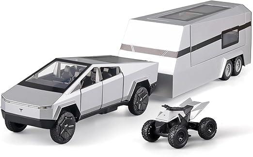 1:32 Scale Tesla Cybertruck with Pickup Trailer Alloy Car Model With Sound and Light