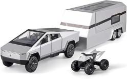 1:32 Scale Tesla Cybertruck with Pickup Trailer Alloy Car Model With Sound and Light